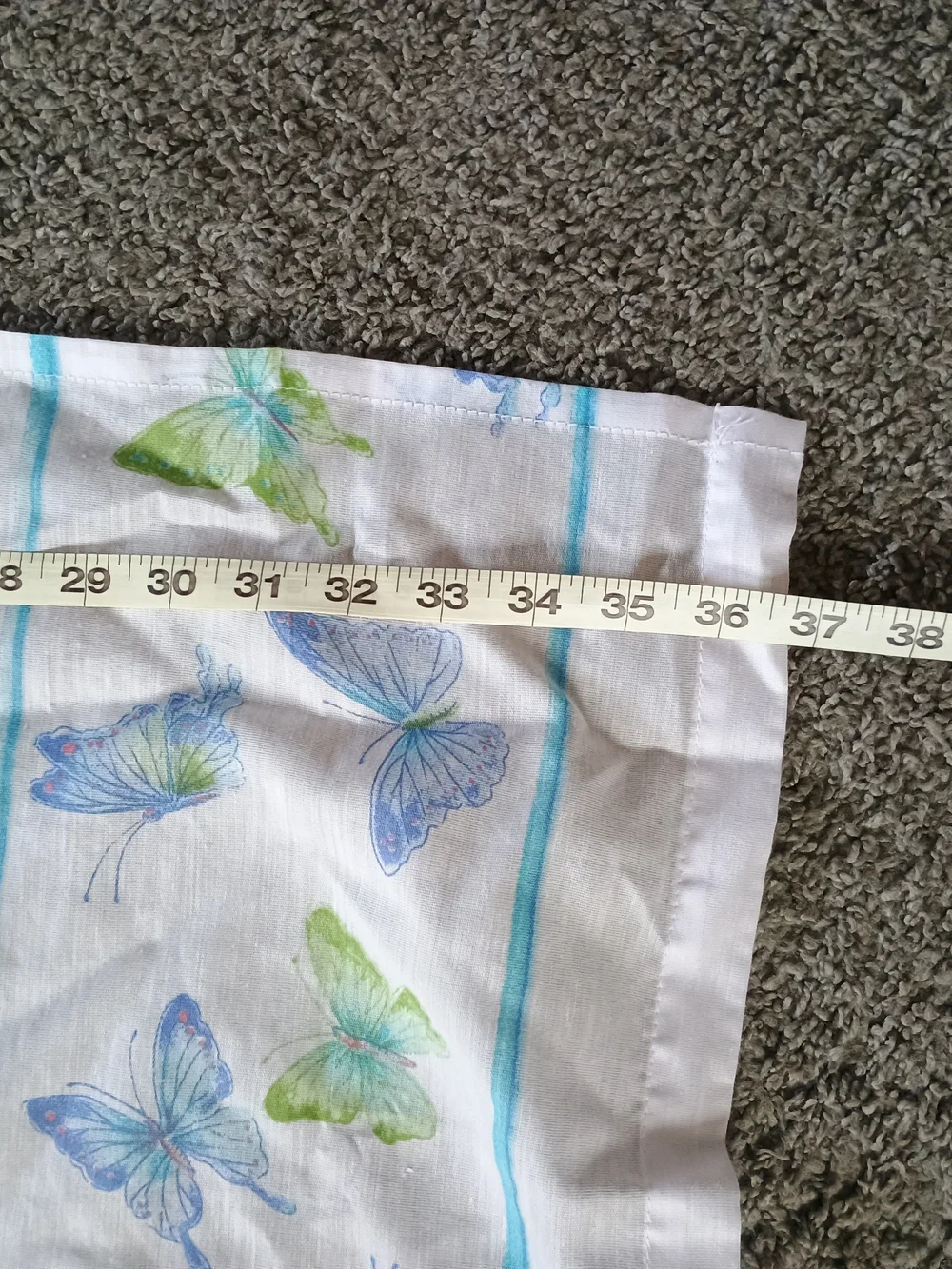 Butterfly-Print White Curtain Panel Pair with Blue & Green Accents
